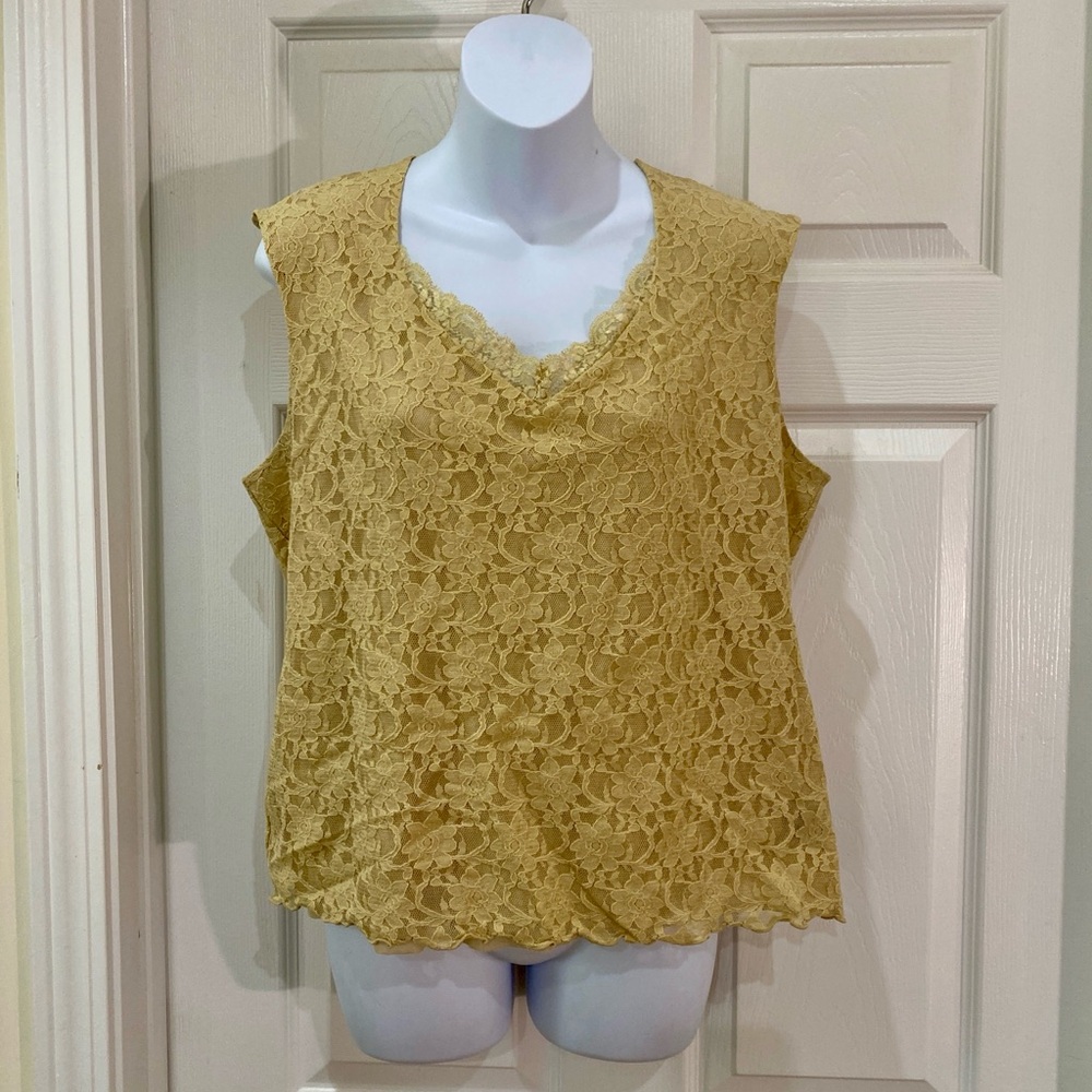 Evan Picone Gold Lace Sleeveless Blouse | EUC | XL